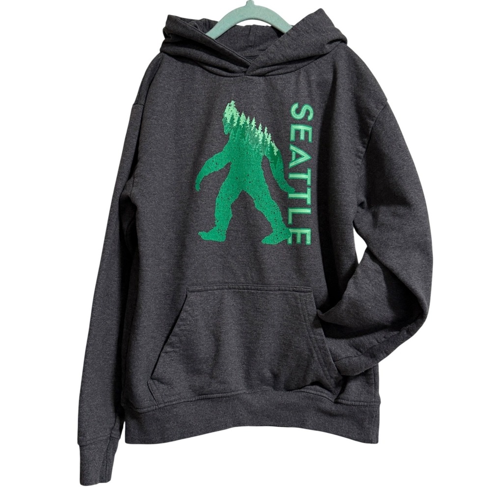 Seattle Shirt Company Kids‎ Bigfoot Sasquatch Hoodie Gray Green Youth Medium YM